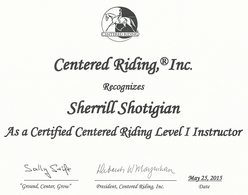 Sherrill Shotigian Centered Riding Instructor Certificate